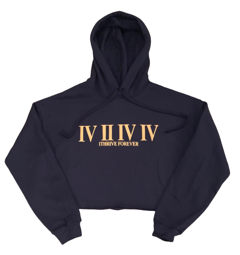 Cropped Hoodie Navy/Sand Roman Numeral