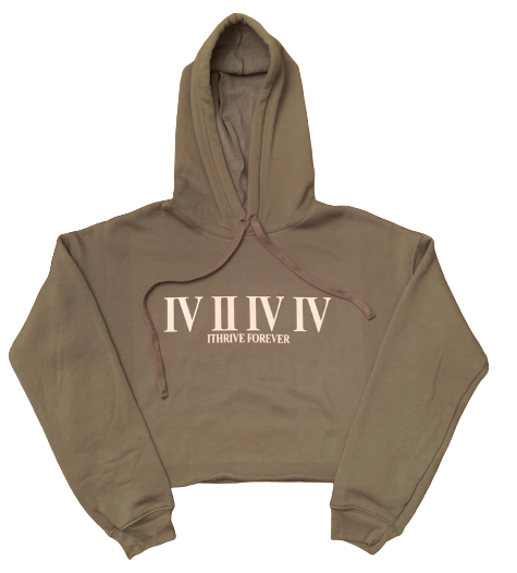 Cropped Hoodie Military Green/White Roman Numeral