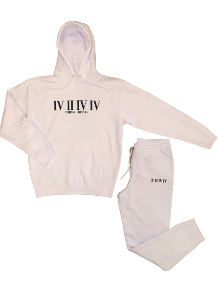 White Roman Numeral Jogger Set