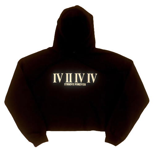 Cropped Hoodie Black/White Roman Numeral
